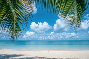 Tropical beach paradise idyllic seas, a Photo by Pixeness Studio