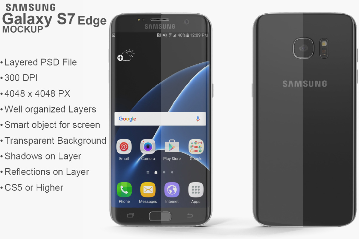 Samsung Galaxy S7 Edge Black Mockup, an Android Mockup by PSD Mockups (Photo 1 of 7)