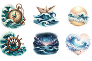 Vintage Ocean Waves Watercolor, a Seasonal Illustration by DreamArtGraphic (Thumbnail 4 of 4)
