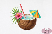 Fresh Coconut Drink, Summer Tropical, an Illustration by Daily.Designs (Thumbnail 1 of 5)