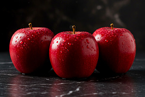 Three fresh red apples with water dr, a Food & Drink Photo by professorinc