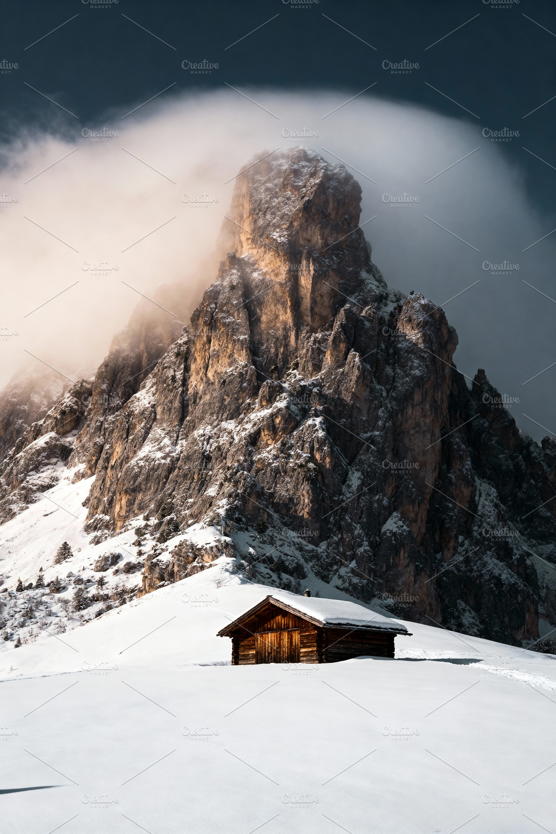 Alpine Cabin in Winter Dolomites, a Nature Photo by Virgo Studio