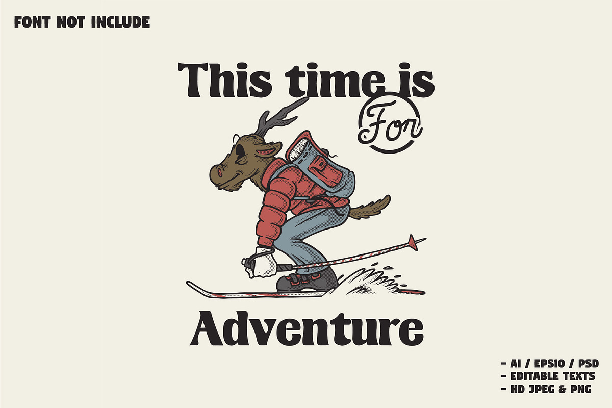 retro skiing deer, a Branding & Logo Template by Judsart