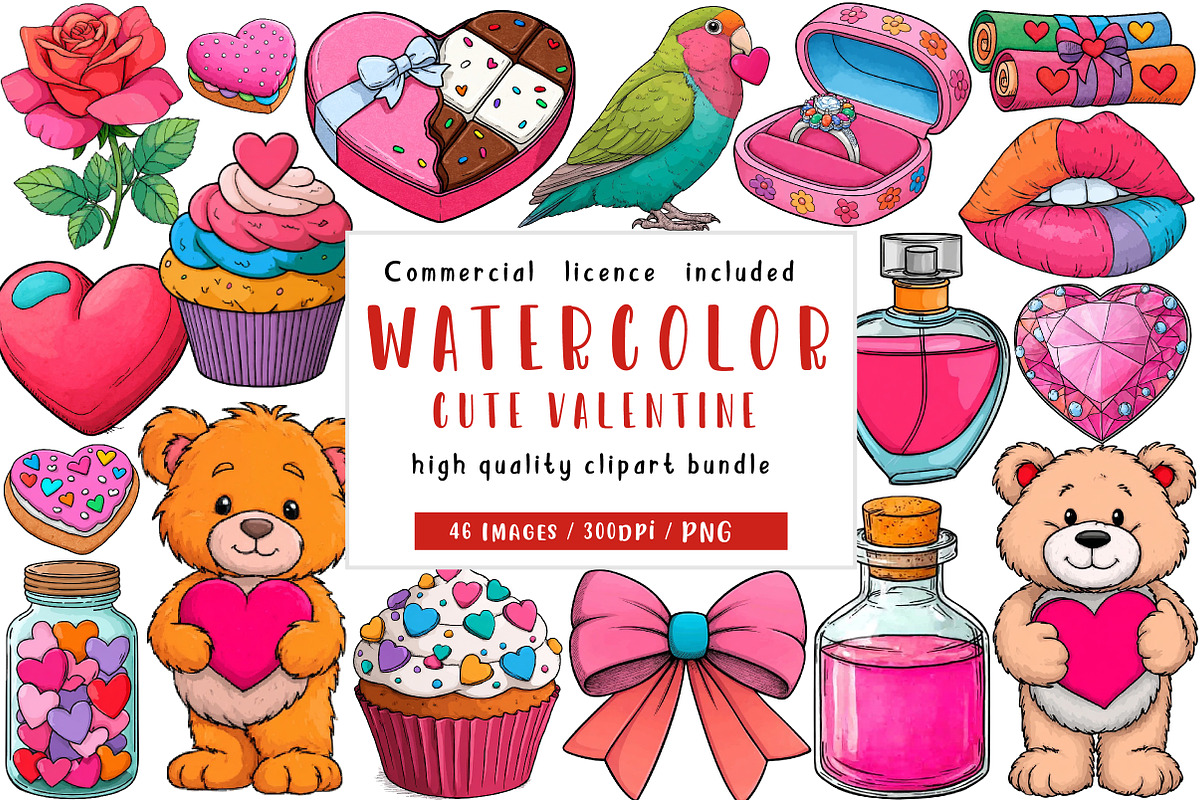 Watercolor Valentine's Day clipart, an Illustration by CreationArt (Photo 1 of 5)