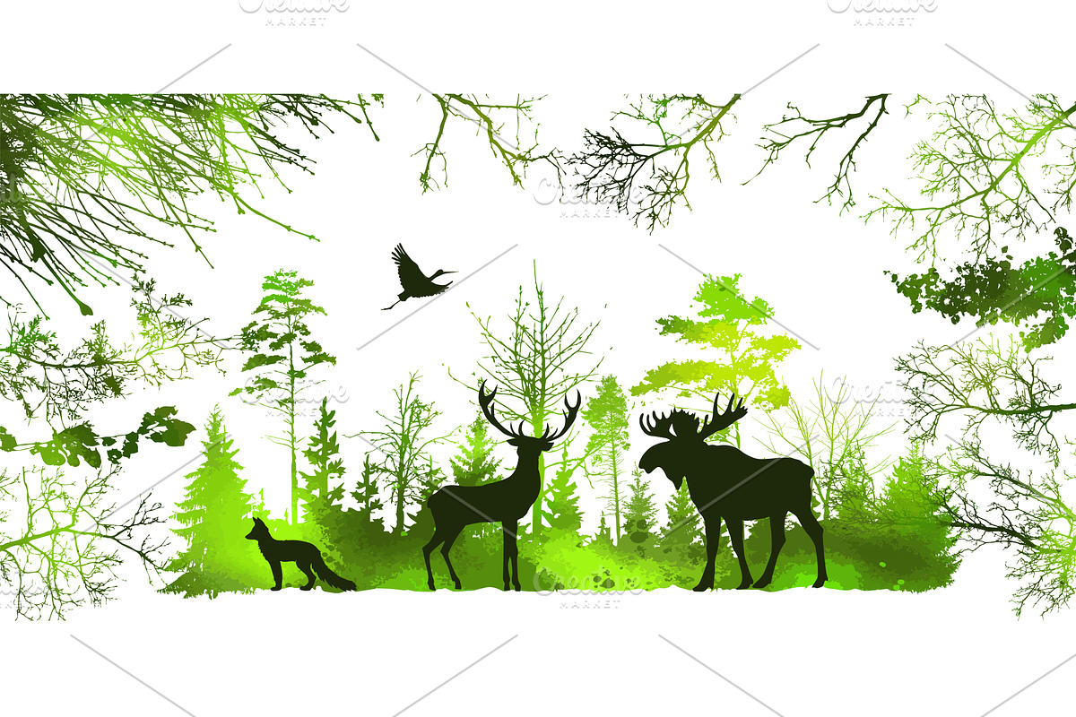 Forest silhouette and Animals of the, an Animal Illustration by Nenahliadava Design