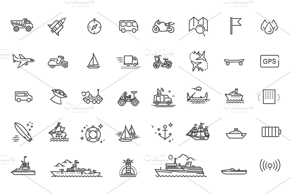 Transport Icons, Thin Line Design, an Outline Icon by Tettygreen (Photo 3 of 5)