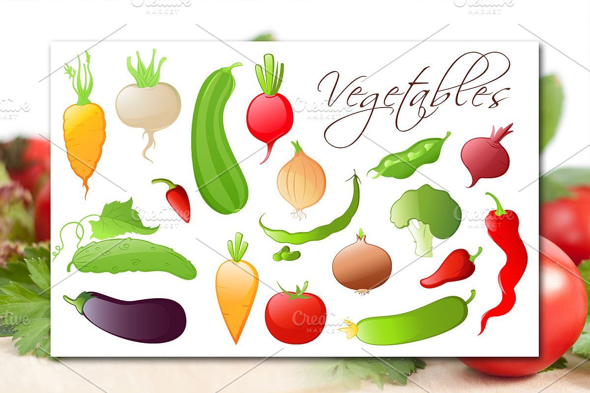 Set of Vector Vegetables, a Food Illustration by Artspace