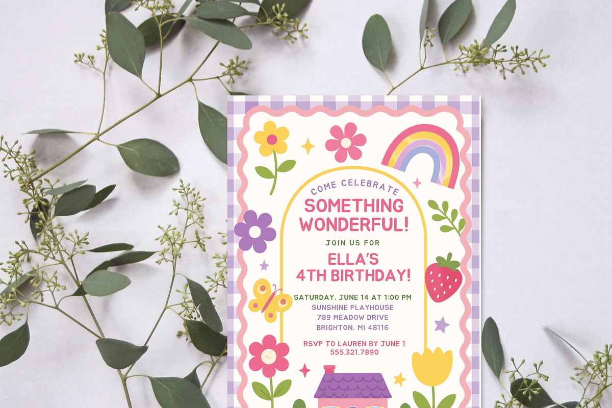 Retro Rainbow Girls Birthday Invite, an Invitation Template by heynomi (Photo 4 of 20)