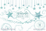 Aqua Watercolor Swirling Stars, an Object Illustration by ClipartBrat Graphics (Thumbnail 1 of 5)