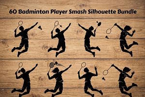 60 Badminton Player Smash Silhouette