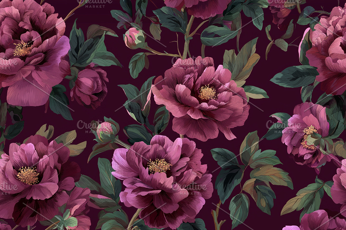 Seamless pattern, peonies blooming, creating elegance and vintag, a Pattern Graphic by Anneleven