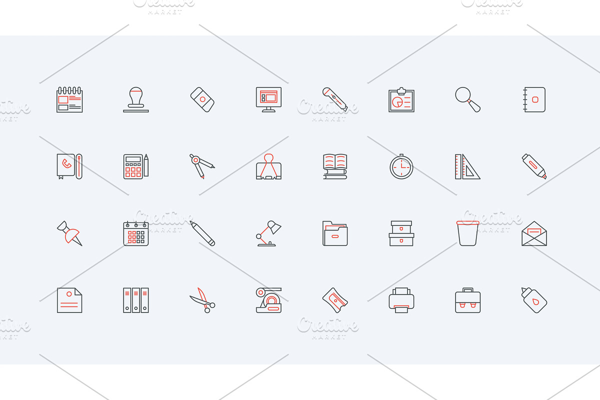 Office stationery equipment icons, an Education Illustration by Lemberg Vector