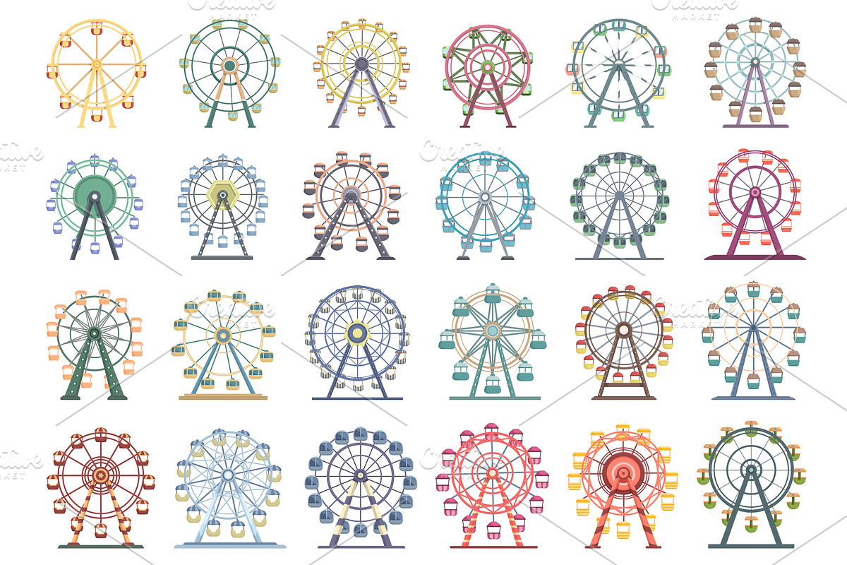 Ferris wheel icons set cartoon, an Illustration by Ylivdesign