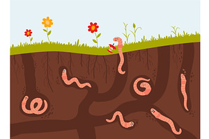 Worms creeps under ground. Cartoon, a Graphic by LadadikArt