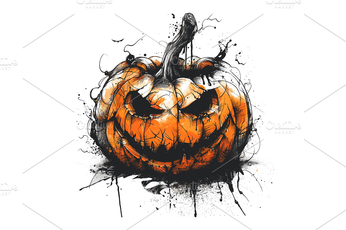 Halloween pumpkin tattoo sketch, an Object Illustration by Stock-Smart-Start