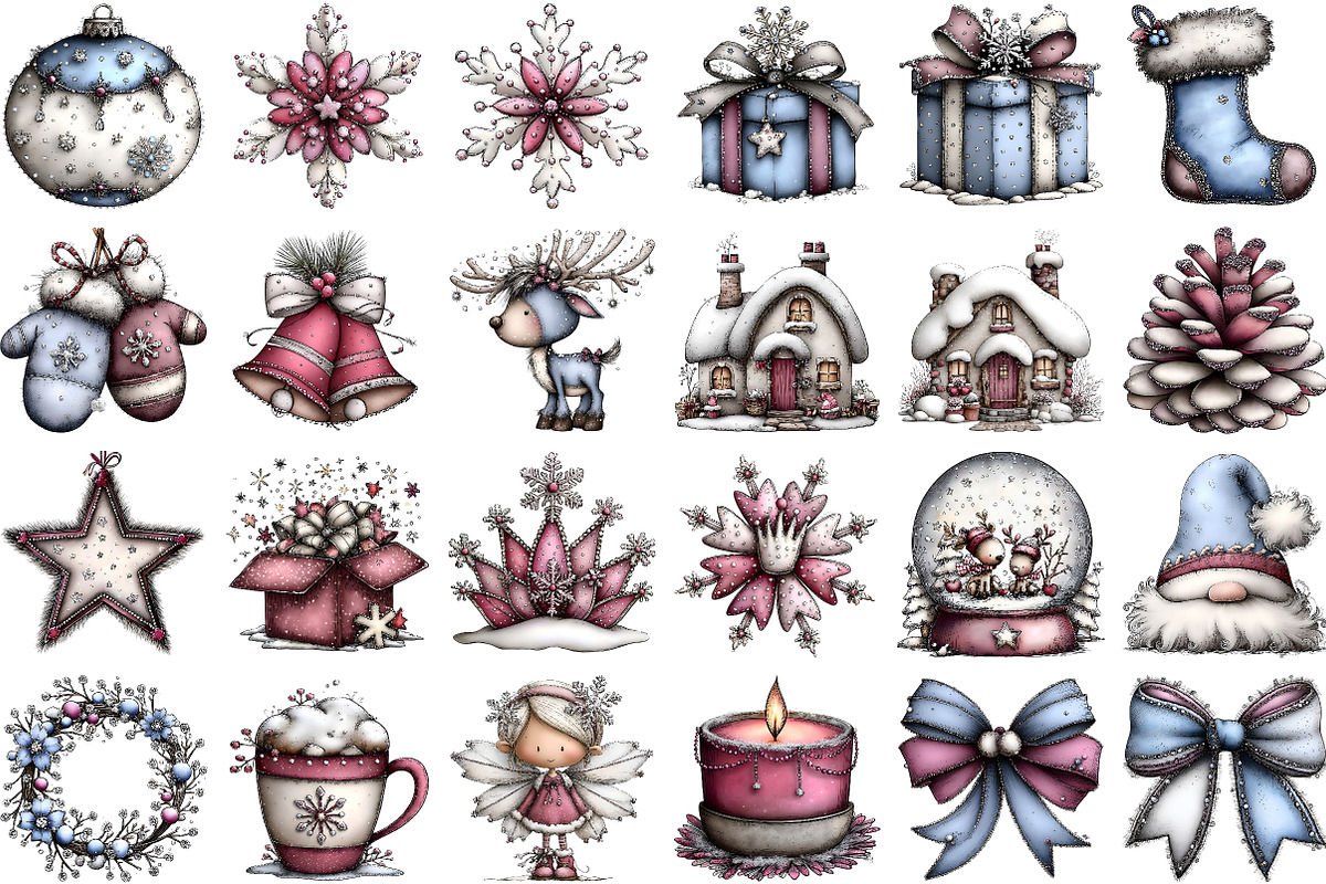 Whimsical Icy Blue Christmas Clipart, an Illustration by Sublimation Artist (Photo 2 of 6)