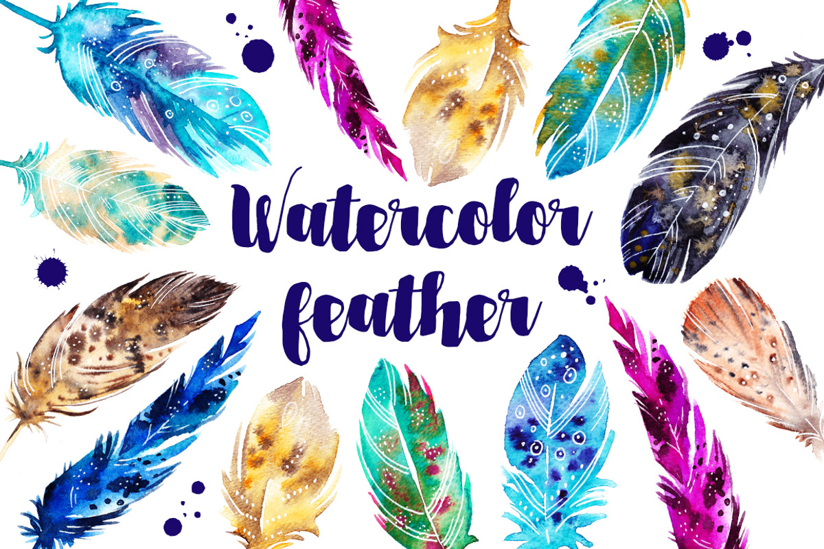 Watercolor feather set, an Illustration by martynmarin (Photo 1 of 5)
