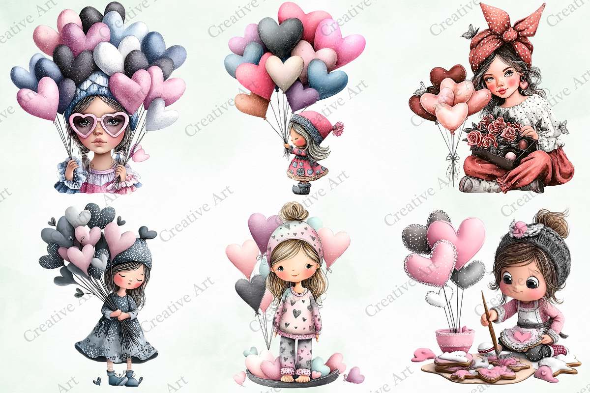 Whimsical Valentine Girl With Balloo, an Illustration by Creative Art (Photo 2 of 9)