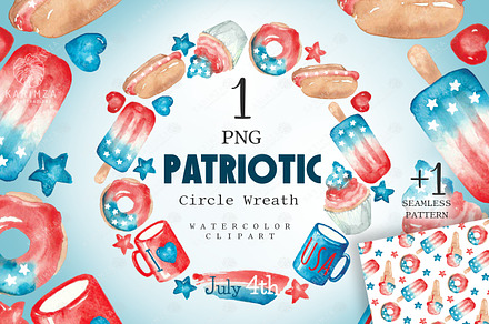 Watercolor 4th of July Wreath