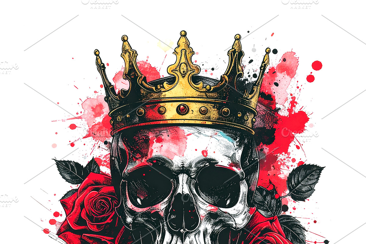 Skull wearing a crown with red rose., a Person Illustration by yod67 (Photo 1 of 7)