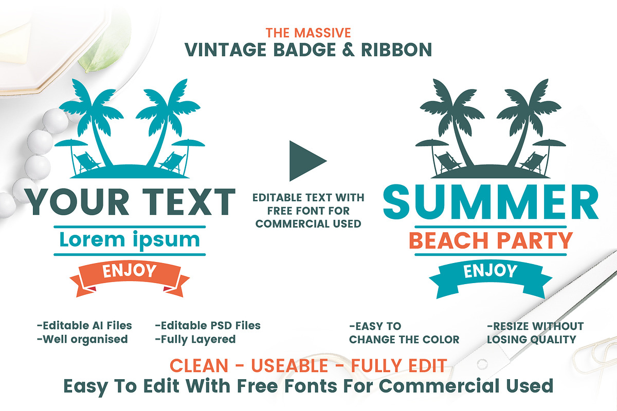 63 SUMMER VINTAGE BADGE & RIBBON, a Branding & Logo Template by Toonsteb (Photo 2 of 16)