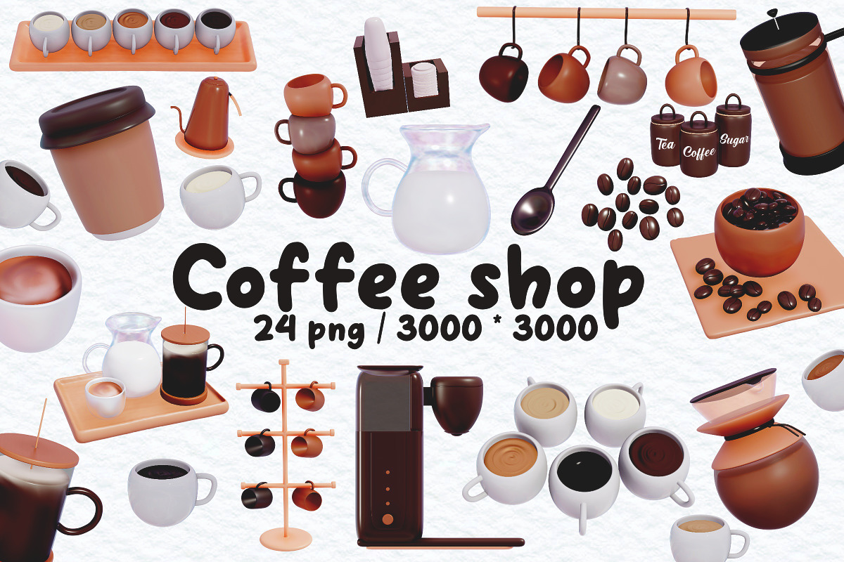 3d Coffee shop set illustration, a Decorative Illustration by Eyestudio (Photo 1 of 3)