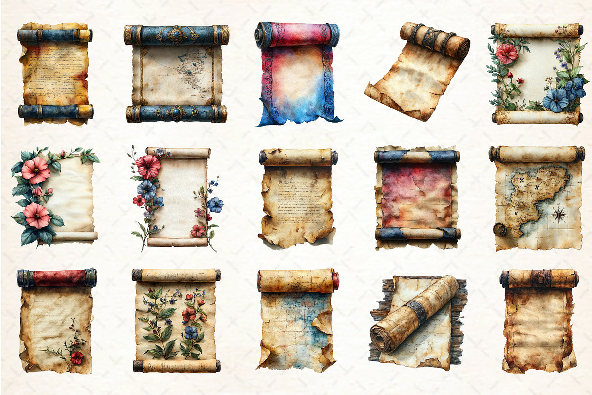 Vintage Medieval Scroll Clipart Set, an Illustration by Libby Wishes (Photo 2 of 4)