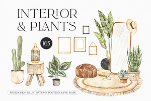 Watercolor Interior, decor & plants, a Decorative Illustration by Kate Macate