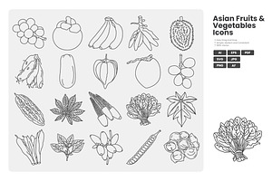 Asian Fruits Vegetables Icon Pack, an Outline Icon by erifqizeicon