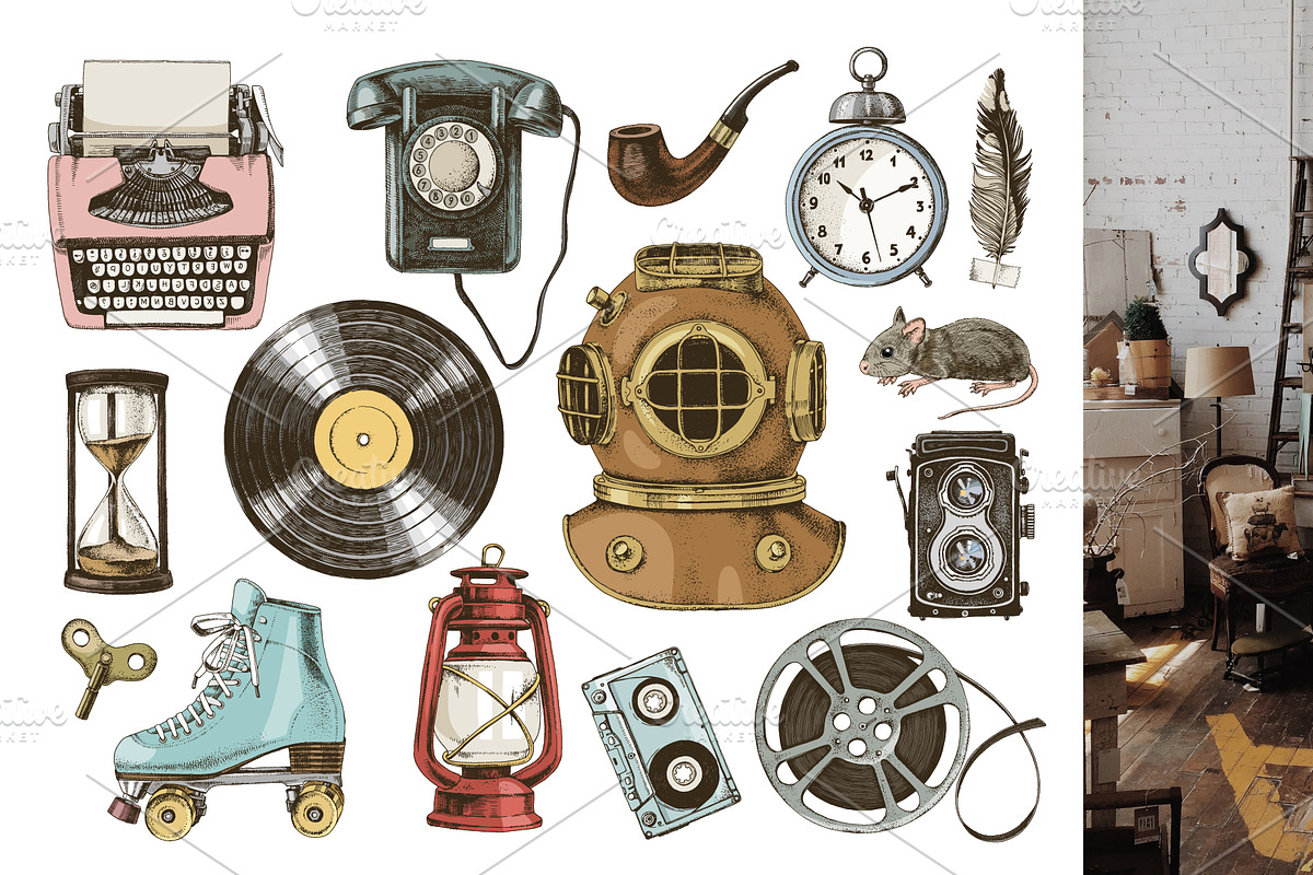 Nostalgia - vintage objects set, an Object Graphic by handsketched (Photo 6 of 10)