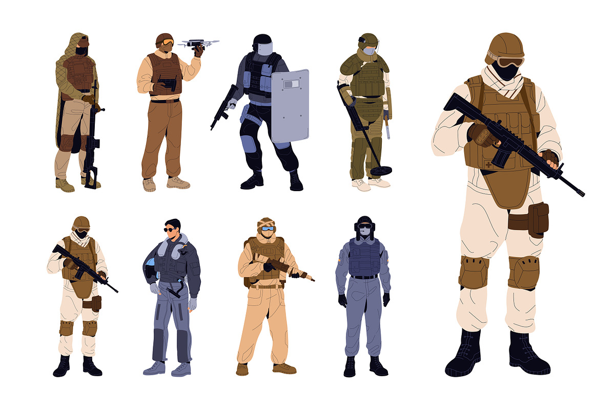Armed forces, soldiers with guns set, a Person Illustration by PaperTrident (Photo 1 of 5)