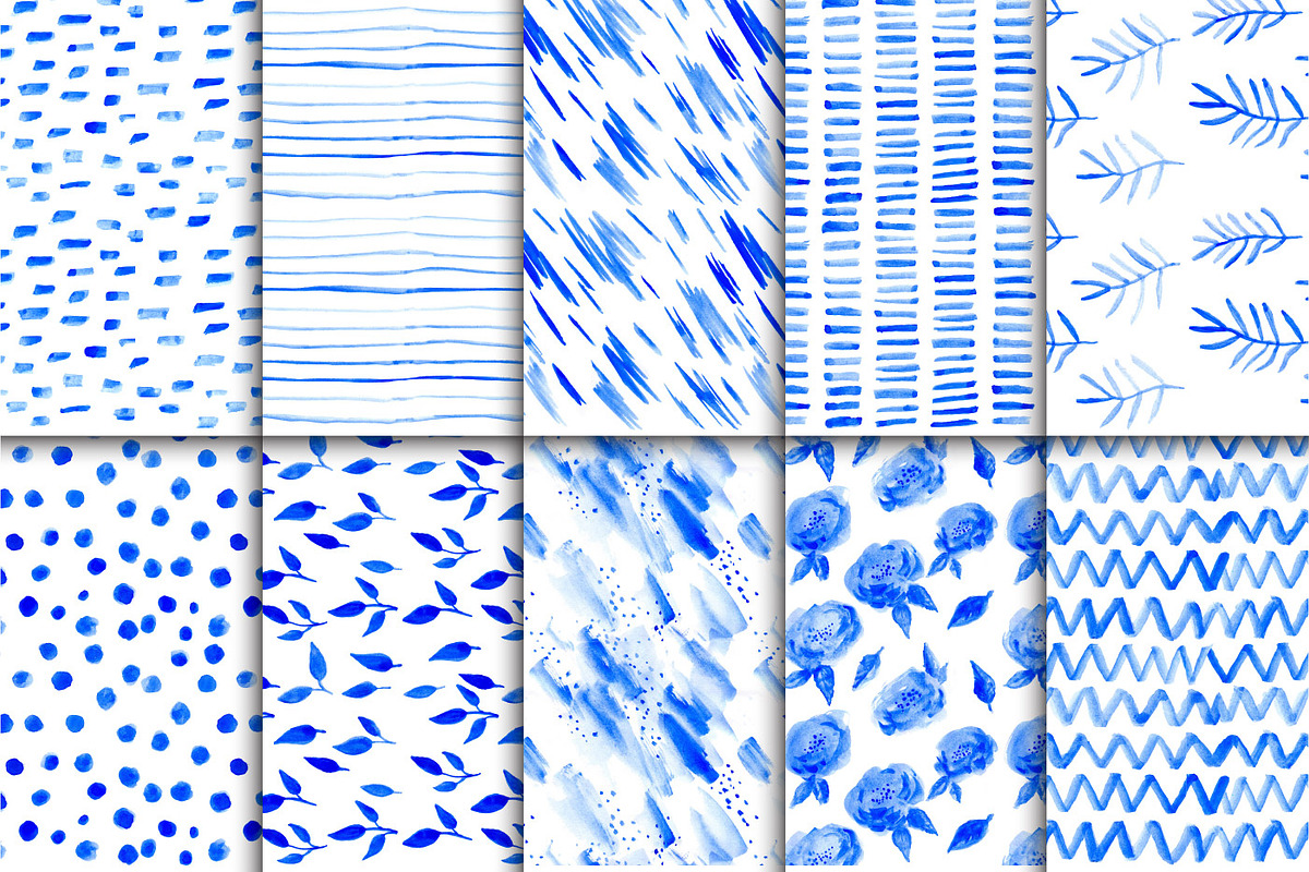Blue Watercolor - Patterns Set, a Pattern Graphic by Anchors_and_Curves (Photo 2 of 4)