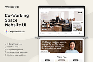 WorkScape - Co-Working Space Website, an UI Kit Template by peterdraw