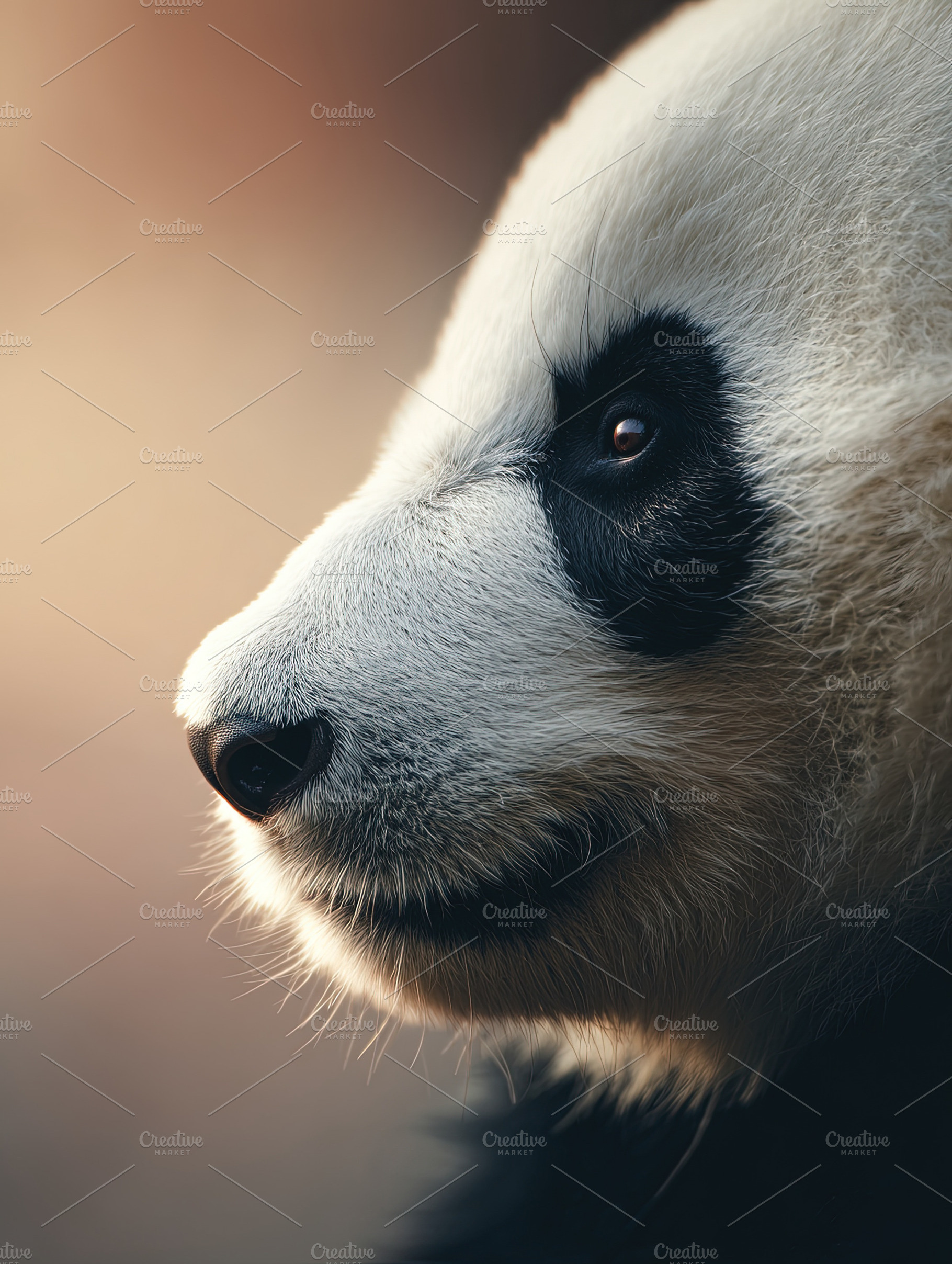 Detailed close-up of a giant panda's face with soft lighting, hi, an Animal Photo by Ales Munt