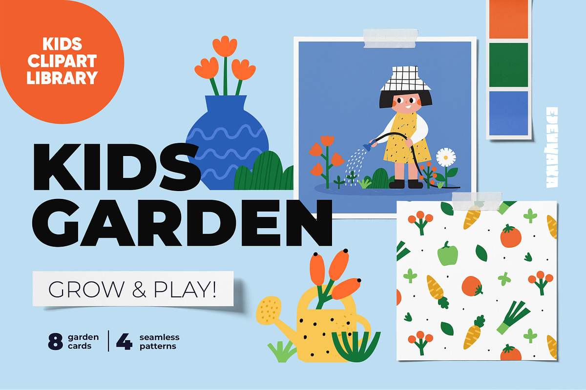 Kids Garden Clipart, Cards, Patterns, a Seasonal Illustration by Ejevyaka (Photo 1 of 6)