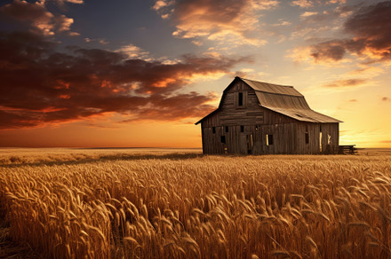 Dramatic sunset over an old barn in, a Photo by Iftikhar Alam