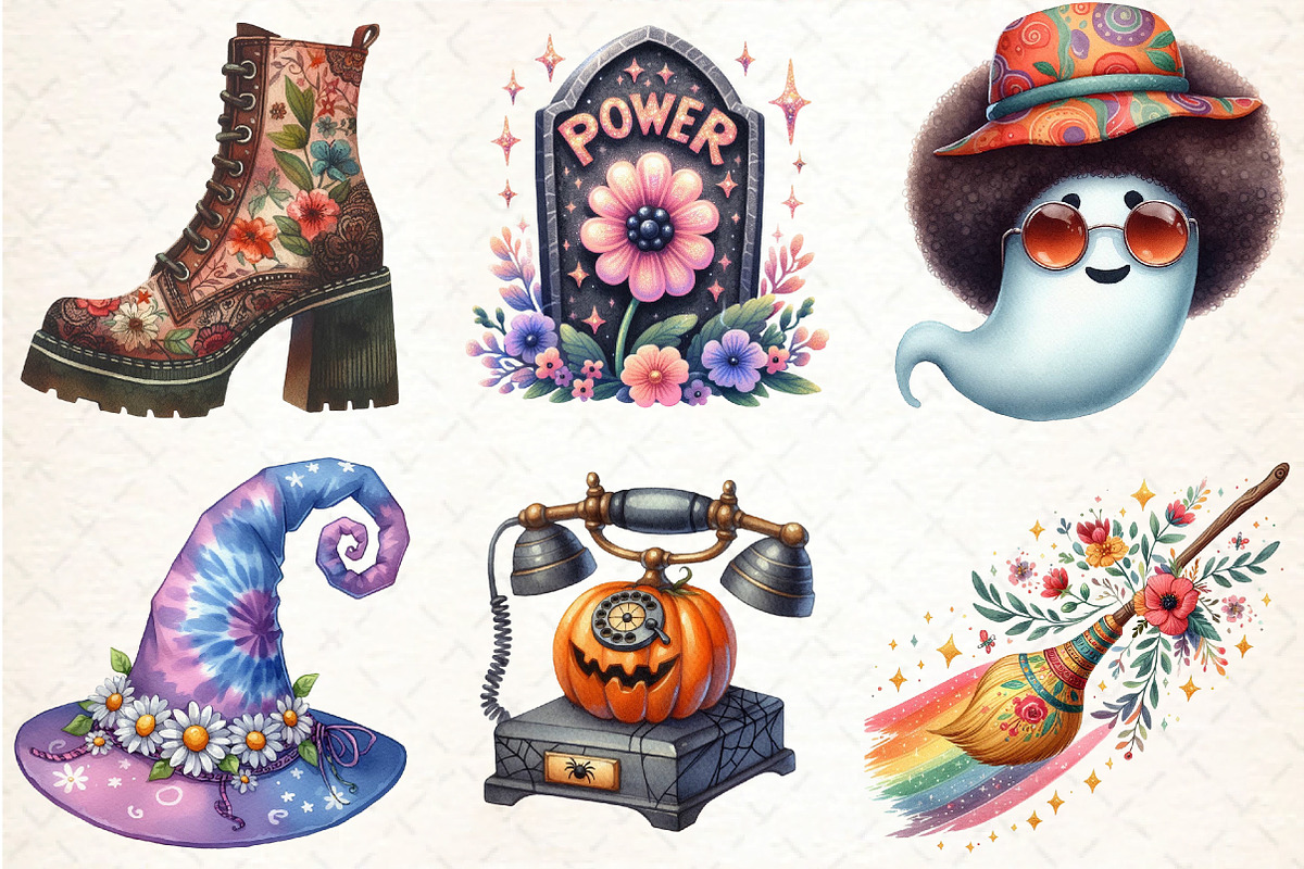 Groovy 70s Halloween Clipart, an Illustration by DreamCafeArt (Photo 4 of 5)