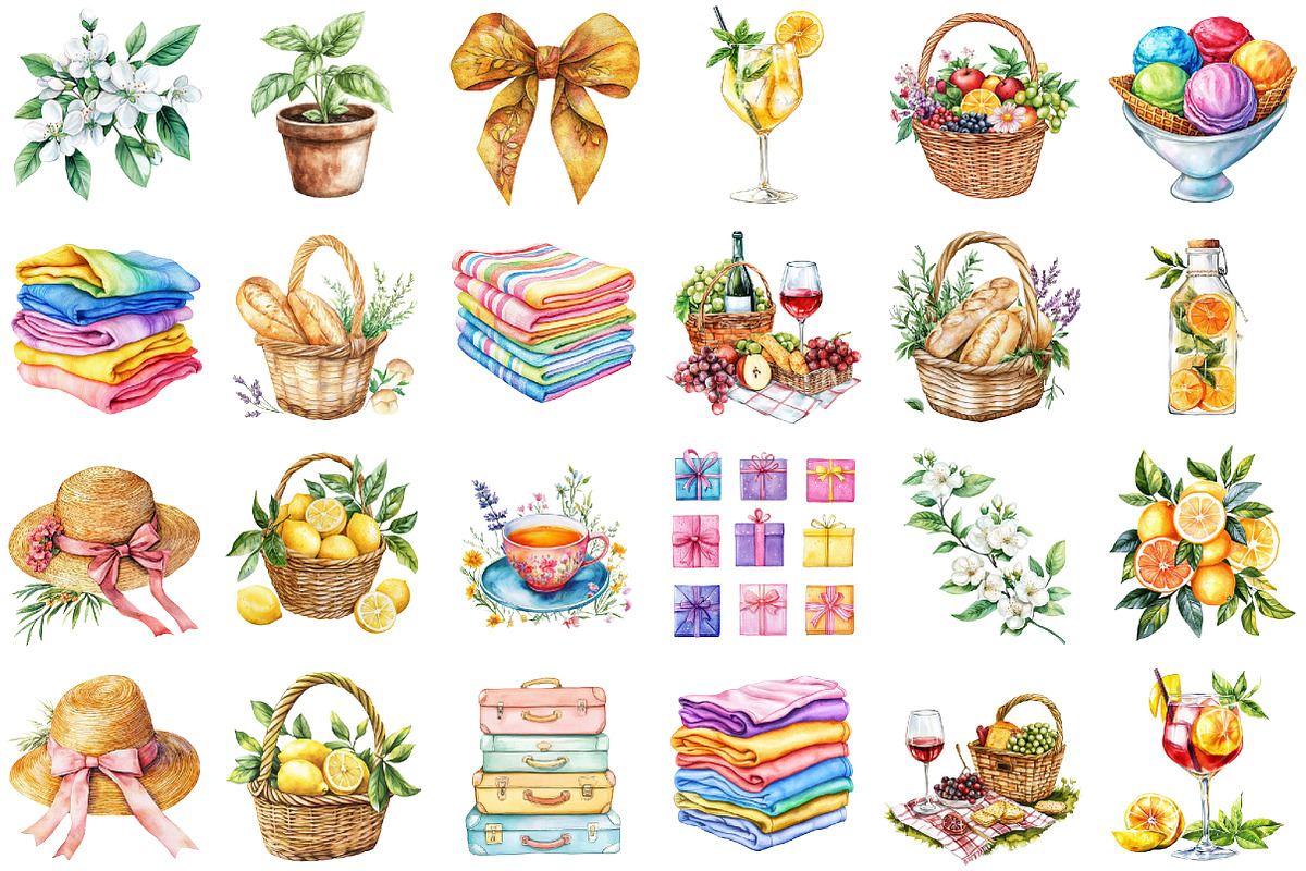 Watercolor Summer Aperitivo Clipart, an Illustration by designcity5 (Photo 2 of 5)
