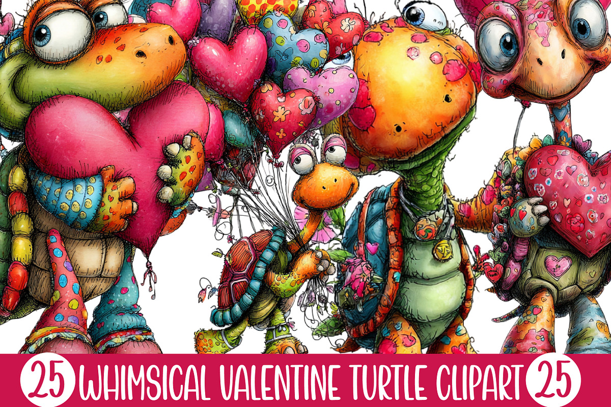 Whimsical Valentine Turtle Clipart, an Illustration by Designking (Photo 1 of 5)