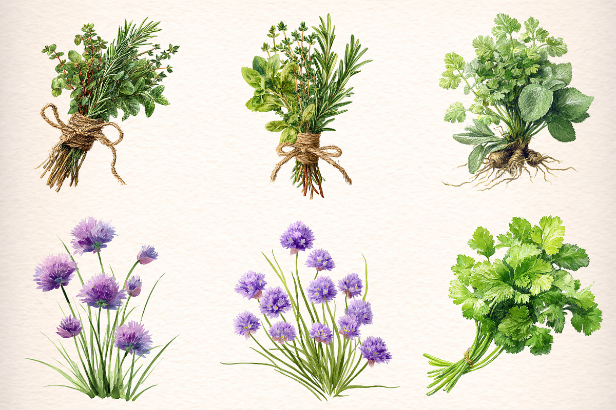 Watercolor Herbs Clipart, an Object Illustration by Digital Artistic99 (Photo 2 of 11)