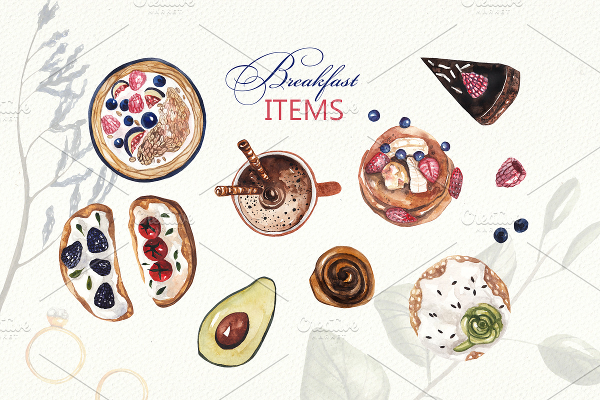 Breakfast Flatlay Collection, a Food Illustration by Scarlet Heath Art (Photo 3 of 12)