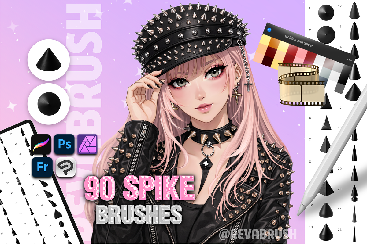 Procreate Spike Metal Stamp Brushes, a Brush Add-On by Revabrush (Photo 1 of 7)