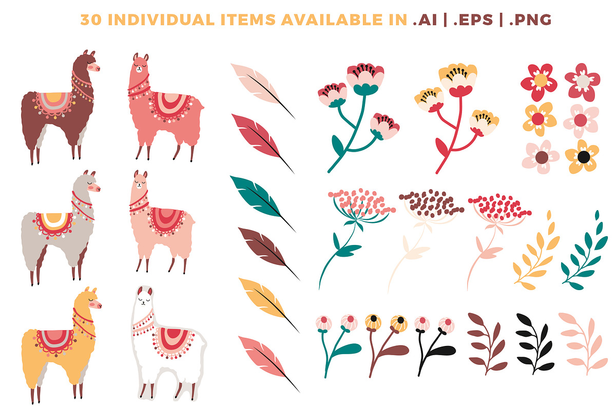 Vector Llama items and patterns, an Object Graphic by Laura Camoe (Photo 2 of 7)