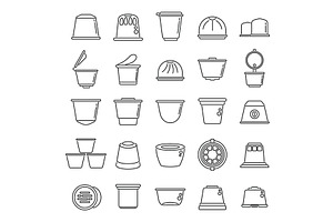 Capsule Coffee Icons Set Outline