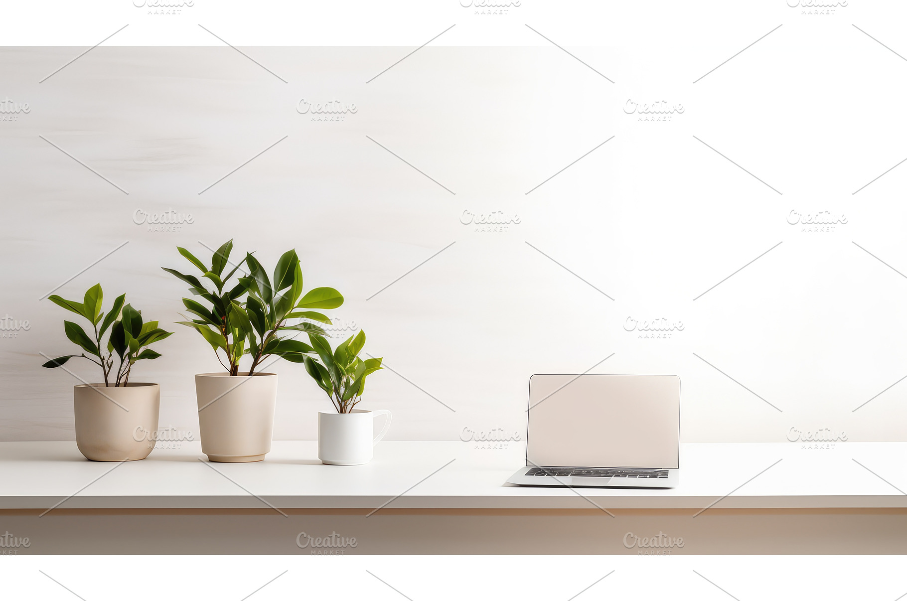 sleek white desk top ai generated, a Nature Photo by pikepicture