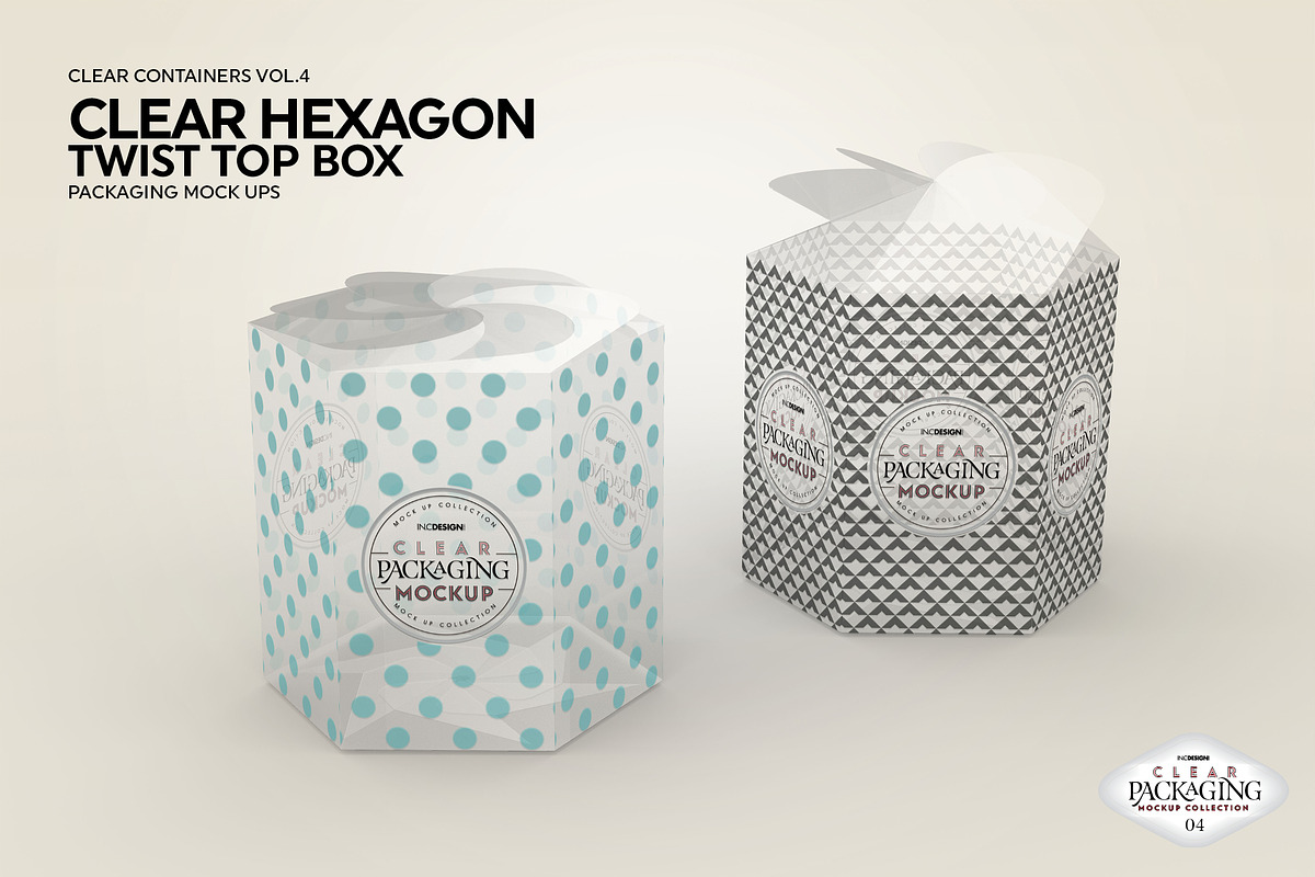 Clear Hexagon Twist Top Box Mockup, a Cups & Container Mockup by INCDesign (Photo 2 of 6)