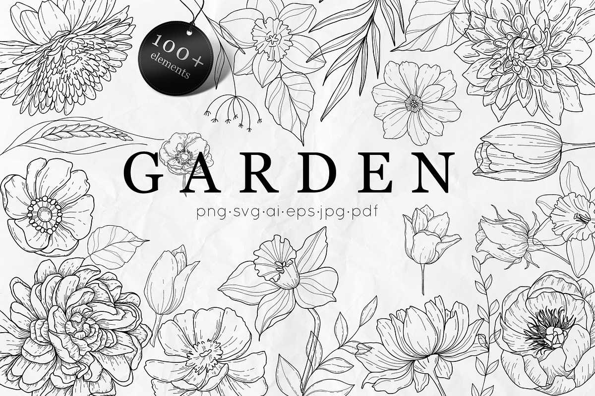 Garden Flowers Bundle Line Art SVG, a Decorative Illustration by Dervik Art Store (Photo 1 of 10)