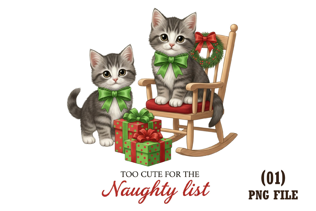 Christmas Vintage Cat Naughty PNG, an Illustration by DreamArtGraphic (Photo 1 of 6)