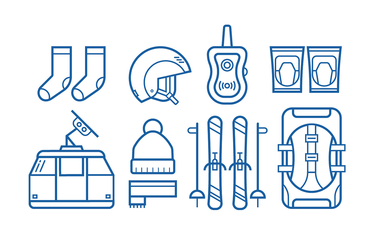 Snowboard and Ski Equipment Icons, an Outline Icon by Alex Krugli (Photo 3 of 5)