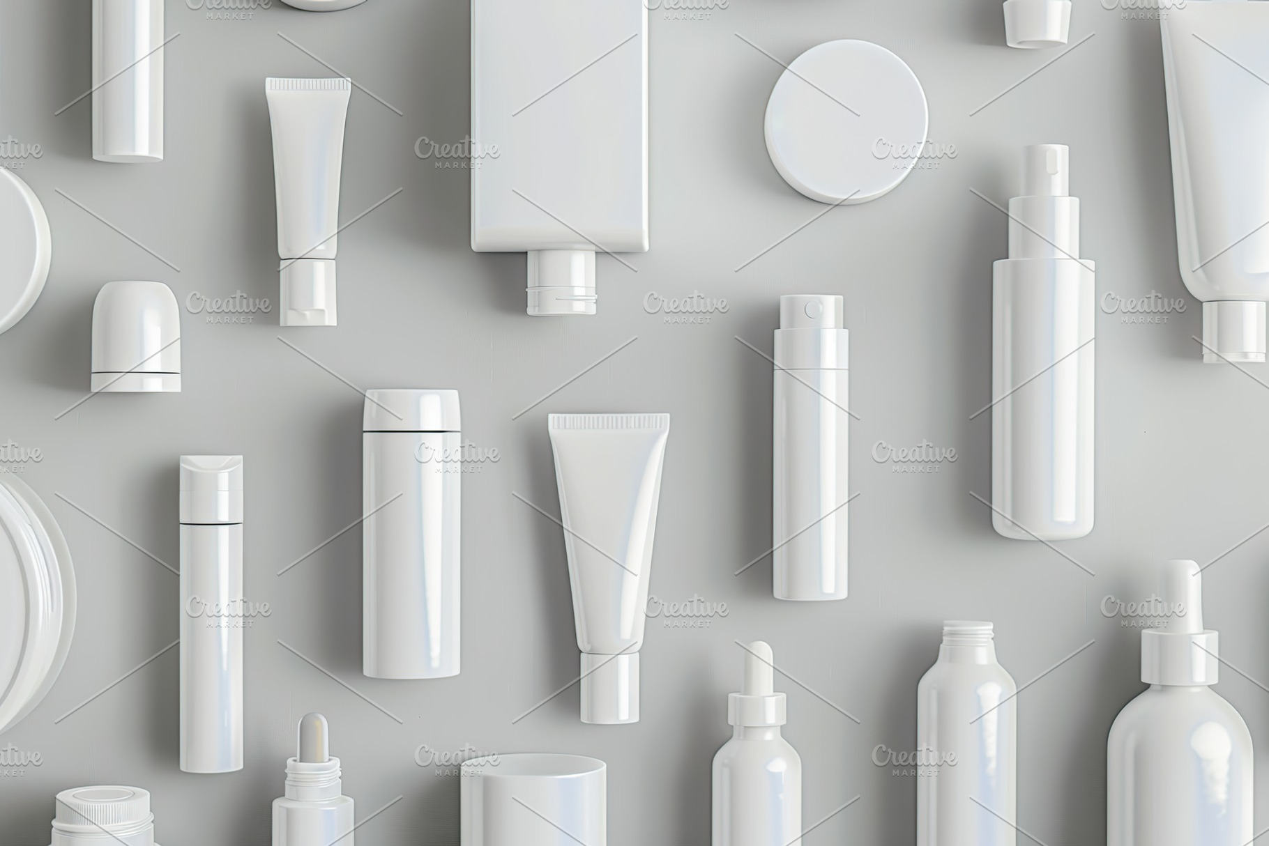 Blank cosmetic containers on grey background, a Beauty & Fashion Photo by AlyaAnd